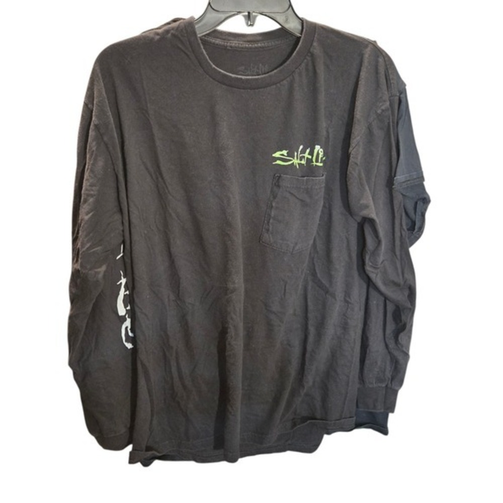Salt Life Mens Black Long Sleeve Pocket Tee Hook Line Sinker Fishing Shirt Large